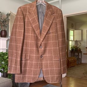 “Norfolk” windowpane 70’s med brown wool blend men’s sports jacket. 38R